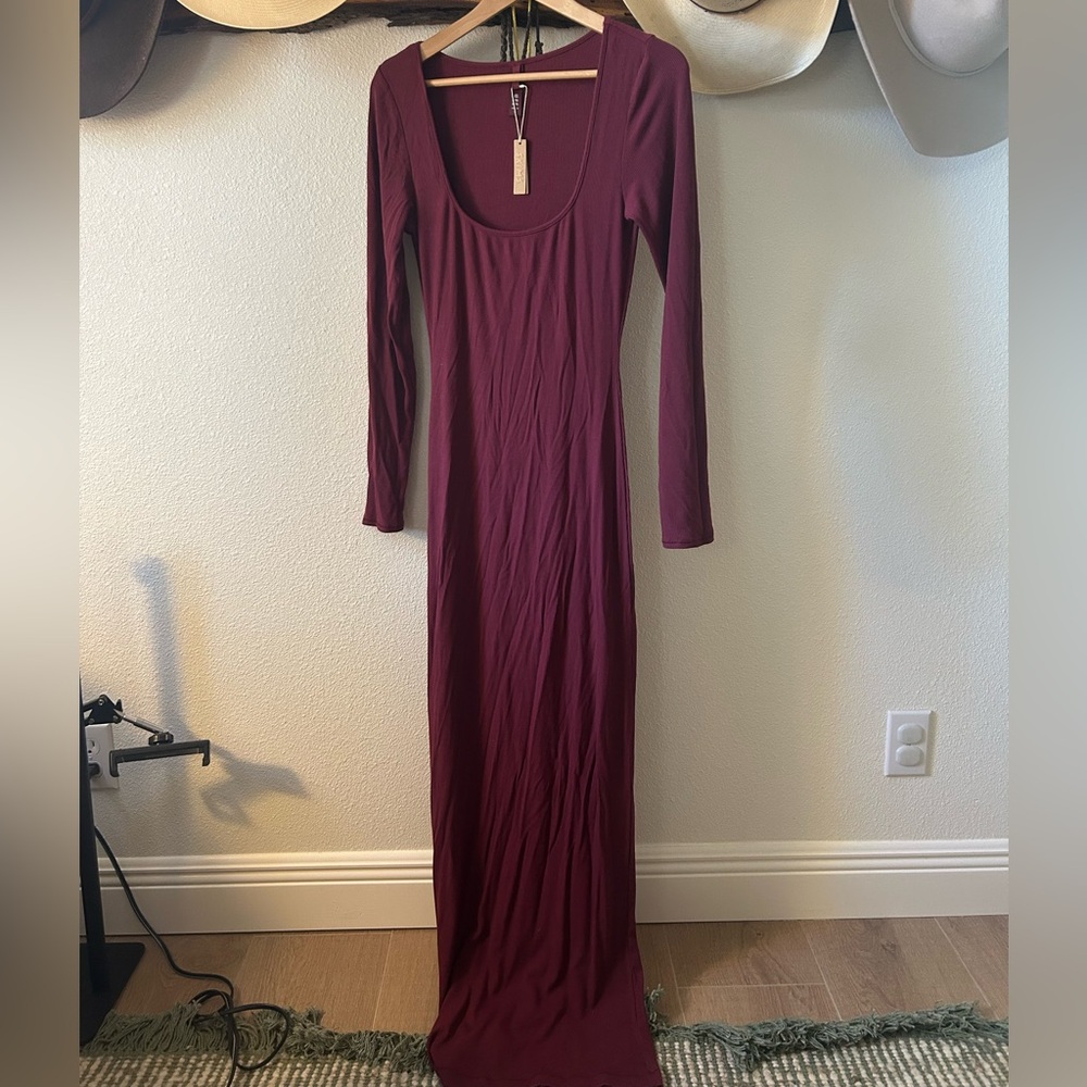 SKIMS Long Sleeve Dress in Deep Burgundy